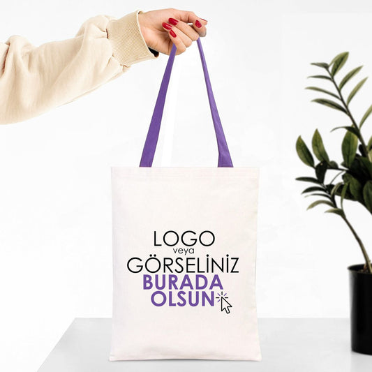 Kanvas Çanta Mor Kulp - İç Cepli (Özelleştirilebilir) - istecanta.com