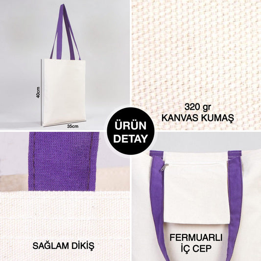 Kanvas Çanta Mor Kulp - İç Cepli - istecanta.com