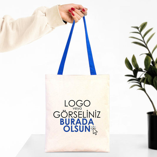 Kanvas Çanta Mavi Kulp 35x40 cm - İç Cepli (Özelleştirilebilir) - istecanta.com