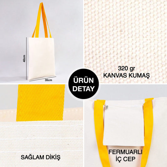 Kanvas Çanta Sarı Kulp - İç Cepli-35x40 cm - istecanta.com