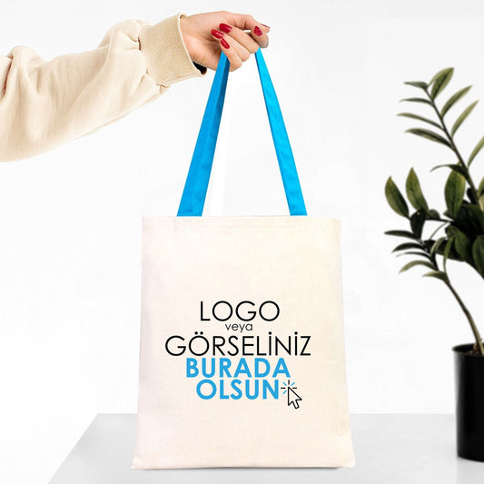 Kanvas Çanta Turkuaz Kulp - İç Cepli (Özelleştirilebilir) - istecanta.com