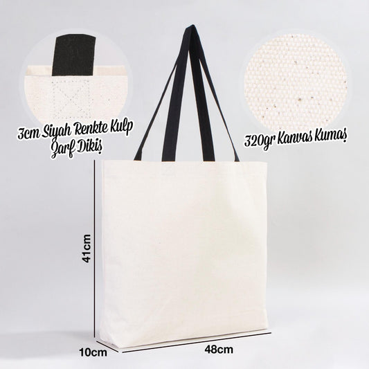 Kanvas Plaj Çantası Siyah Kulp 48x41x10 cm - istecanta.com