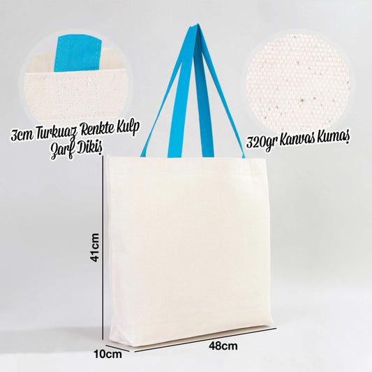 Kanvas Plaj Çantası Turkuaz Kulp - 48x41x10 cm - istecanta.com