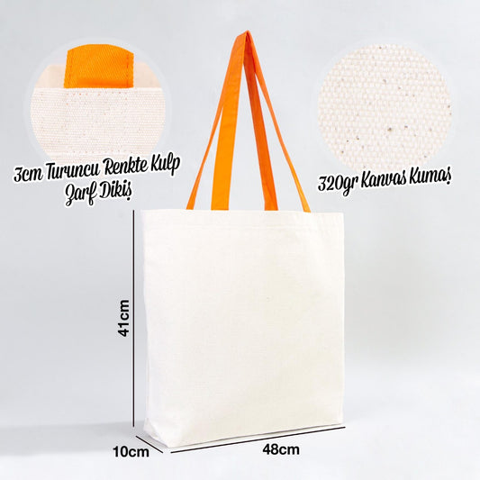 Kanvas Plaj Çantası Turuncu Kulp 48x41x10 cm - istecanta.com