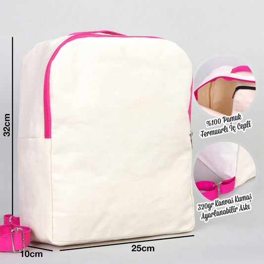 Kanvas Sırt Çantası VİP Fuşya - 25x32x10 cm - istecanta.com