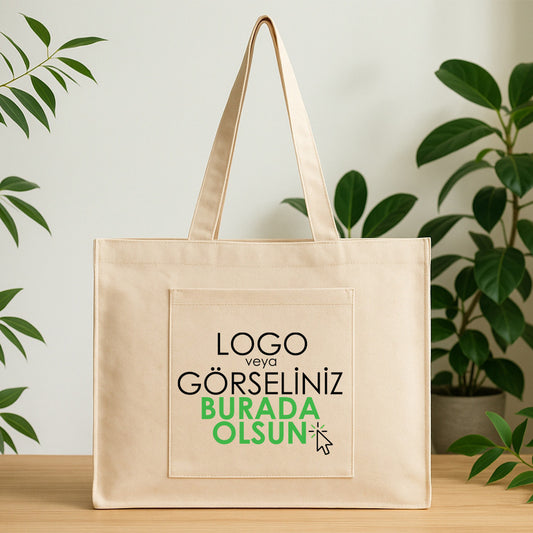 Tam Körüklü Kanvas Çanta - Ön Geniş Cepli - 45x35x10 cm (Özelleştirilebilir)