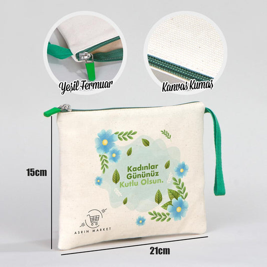 Kanvas Yeşil Clutch Çanta - Market Çantası - istecanta.com