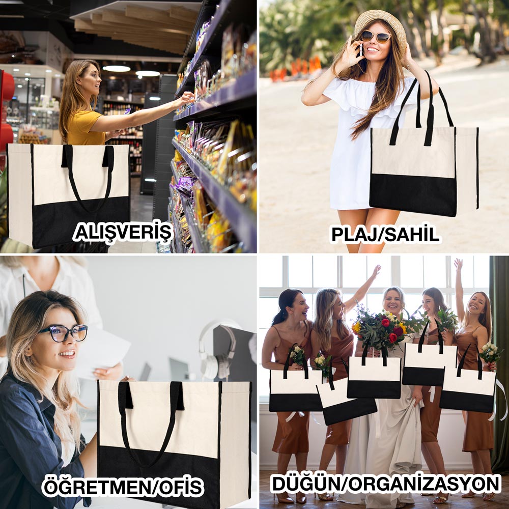 Elite Kanvas Bez Çanta, Plaj Çantası, Büyük Kapasiteli Alışveriş Çantası, 390gr, 45x35x19 cm - istecanta.com