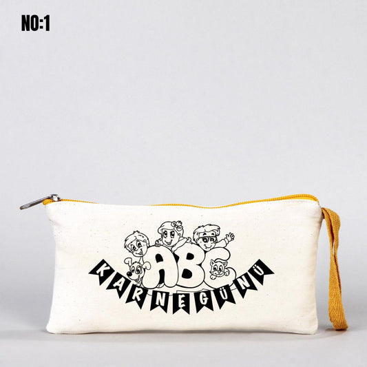 Karne Günü Boyanabilir Renkli Fermuarlı Bez Kalemlik - 21x10cm (Özelleştirilebilir) - istecanta.com