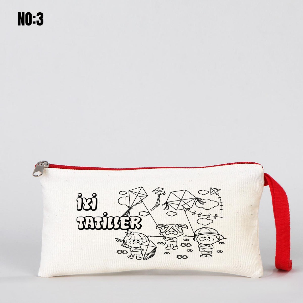 Karne Günü Boyanabilir Renkli Fermuarlı Bez Kalemlik - 21x10cm (Özelleştirilebilir) - istecanta.com