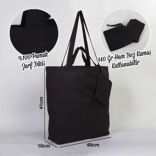 Katlanabilir Alışveriş Çantası - Siyah, 15x13cm Siyah Astarsız Clutch - istecanta.com