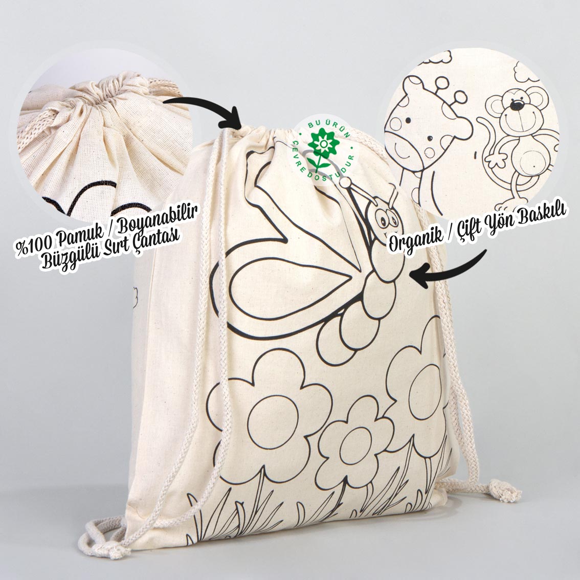 Bammerz Boyanabilir Büzgülü Bez Çanta Kelebek - Zıpzıp - istecanta.com