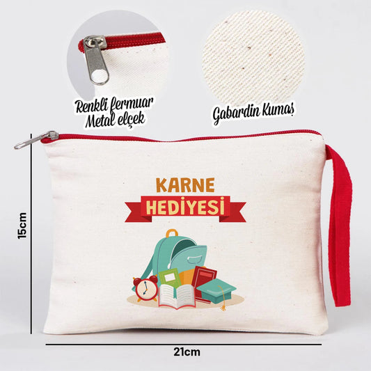 Karne Günü Desenli Clutch – Kırmızı Fermuarlı 21×15 cm (Özelleştirilebilir)
