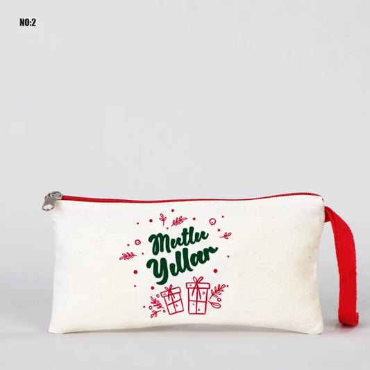 Yılbaşı Kanvas Astarsız Kalemlik Kırmızı Fermuar (Özelleştirilebilir)