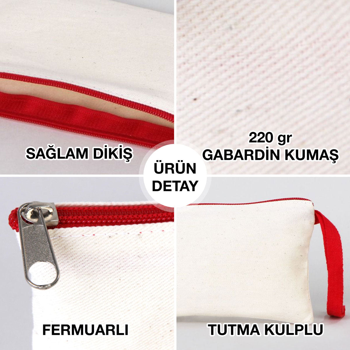 Bez Kalemlik Renkli Fermuar Kırmızı-Özelleştirilebilir - istecanta.com