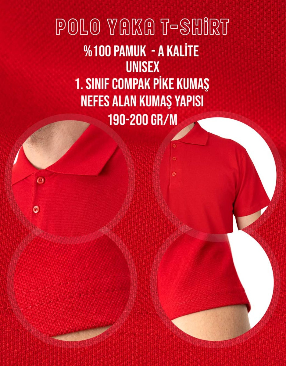 Polo Yaka Kırmızı Tişört - Dijital Baskılı - istecanta.com