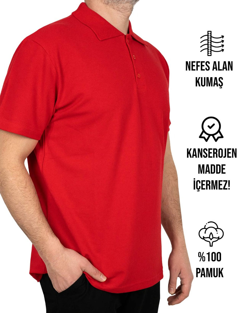 Polo Yaka Kırmızı Tişört - Dijital Baskılı - istecanta.com
