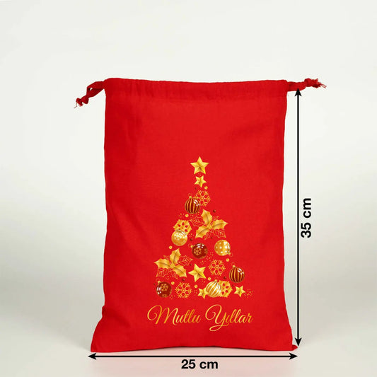 Kırmızı Yılbaşı Temalı Kese 25x35 cm (Özelleştirilebilir)