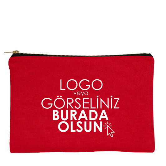 Prime Clutch -Metal Fermuar Astarlı Kanvas Çanta (25x18) Kırmızı (özelleştirilebilir)