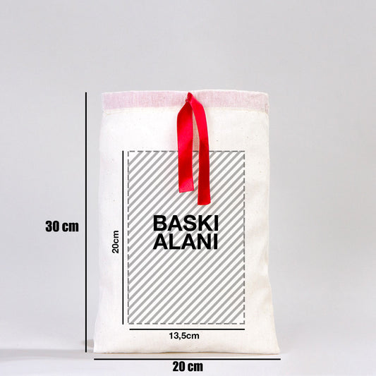 Bez Kese Kırmızı Kurdelalı - 20x30 cm (Özelleştirilebilir) - istecanta.com