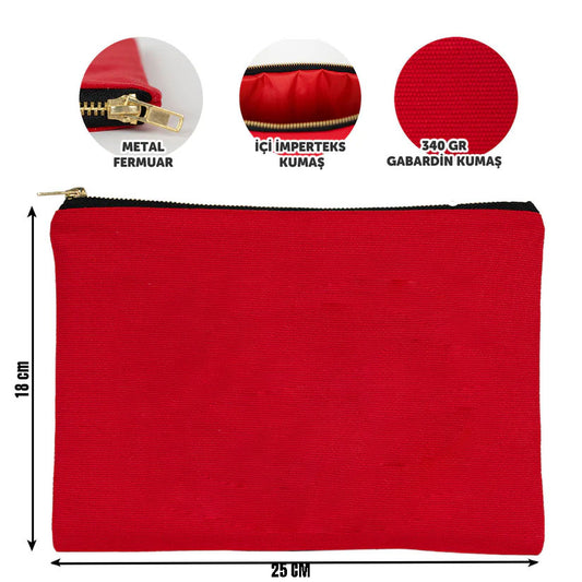Prime Clutch - Metal Fermuar Kanvas Çanta (25x18) Kırmızı