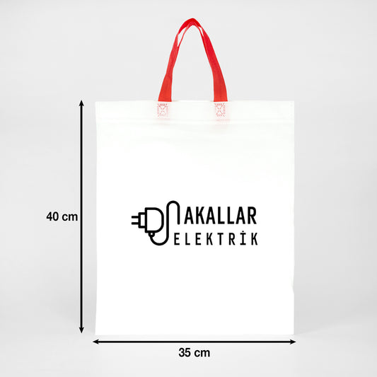 Tela Çanta Ultrasonik - Kırmızı Kulplu - 35x40cm (Özelleştirilebilir) 1000 Adet Tek Renk Baskı - istecanta.com