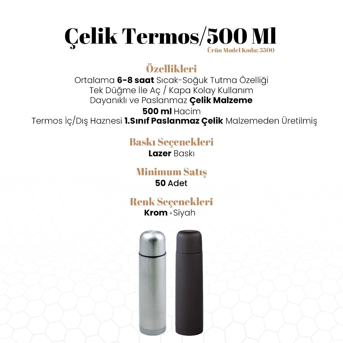 Krom Çelik Termos / 500 Ml-5500 - istecanta.com