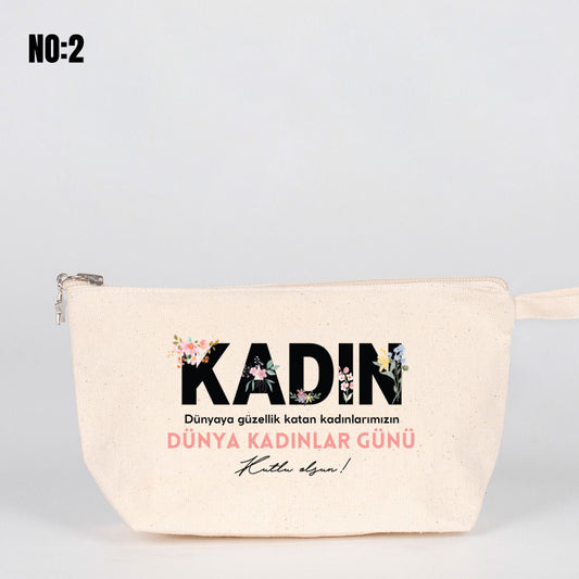 Kurumsal Logo Baskılı Kadınlar Günü Hediyelik Kanvas Kalemlik / Clutch - Körüklü 25x15x6 cm - istecanta.com