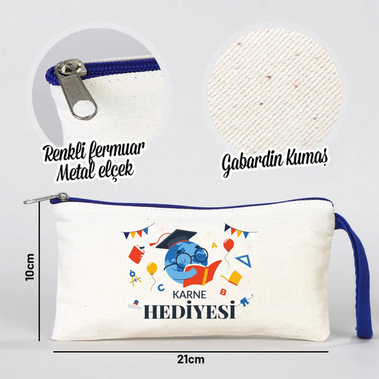 Karne Günü Baskılı Bez Kalemlik – Saks Mavi Fermuarlı