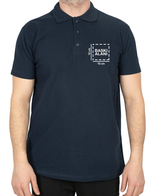 Polo Yaka Lacivert Tişört - Baskılı - istecanta.com