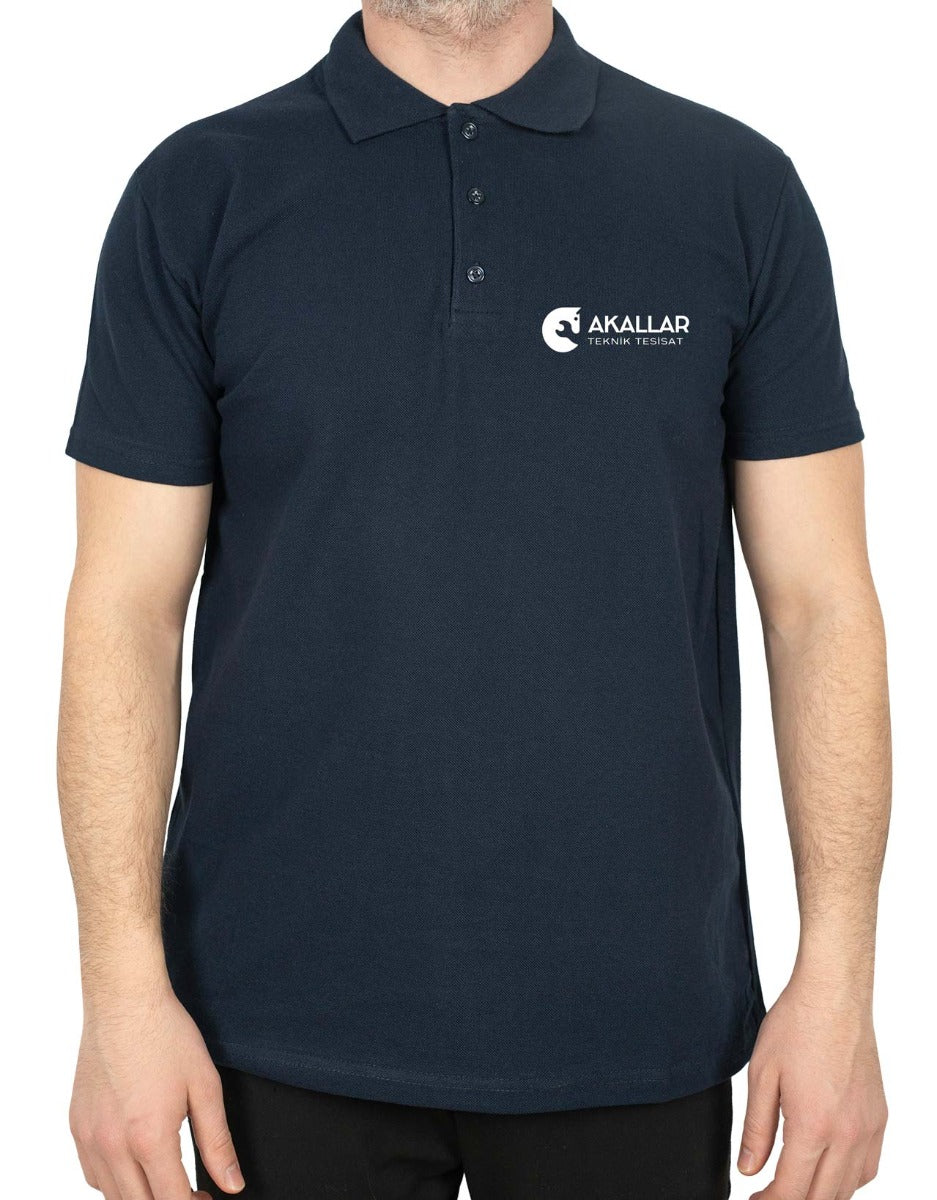 Polo Yaka Lacivert Tişört - Baskılı - istecanta.com