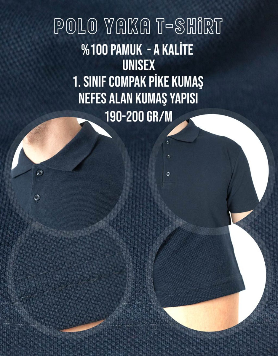 Polo Yaka Lacivert Tişört - Baskılı - istecanta.com