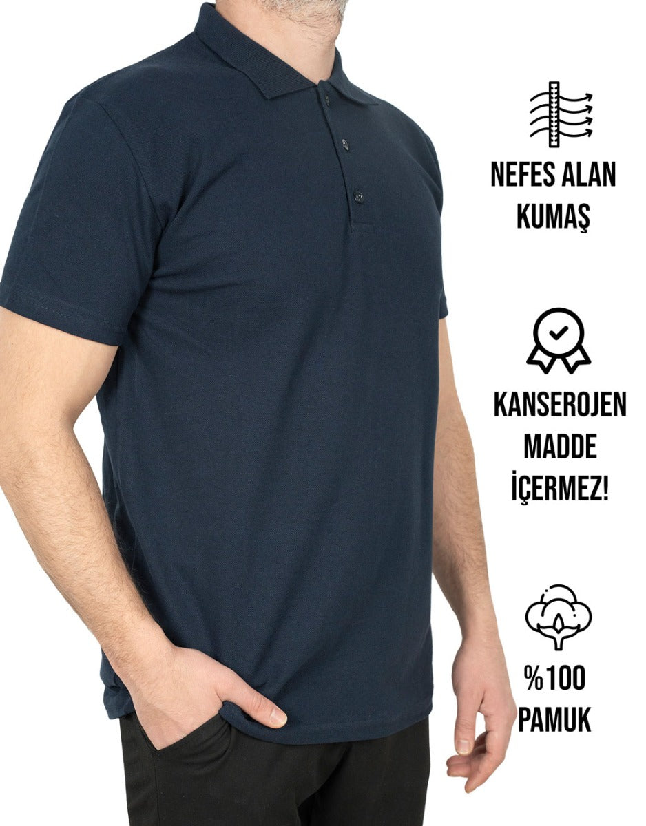Polo Yaka Lacivert Tişört - Baskılı - istecanta.com