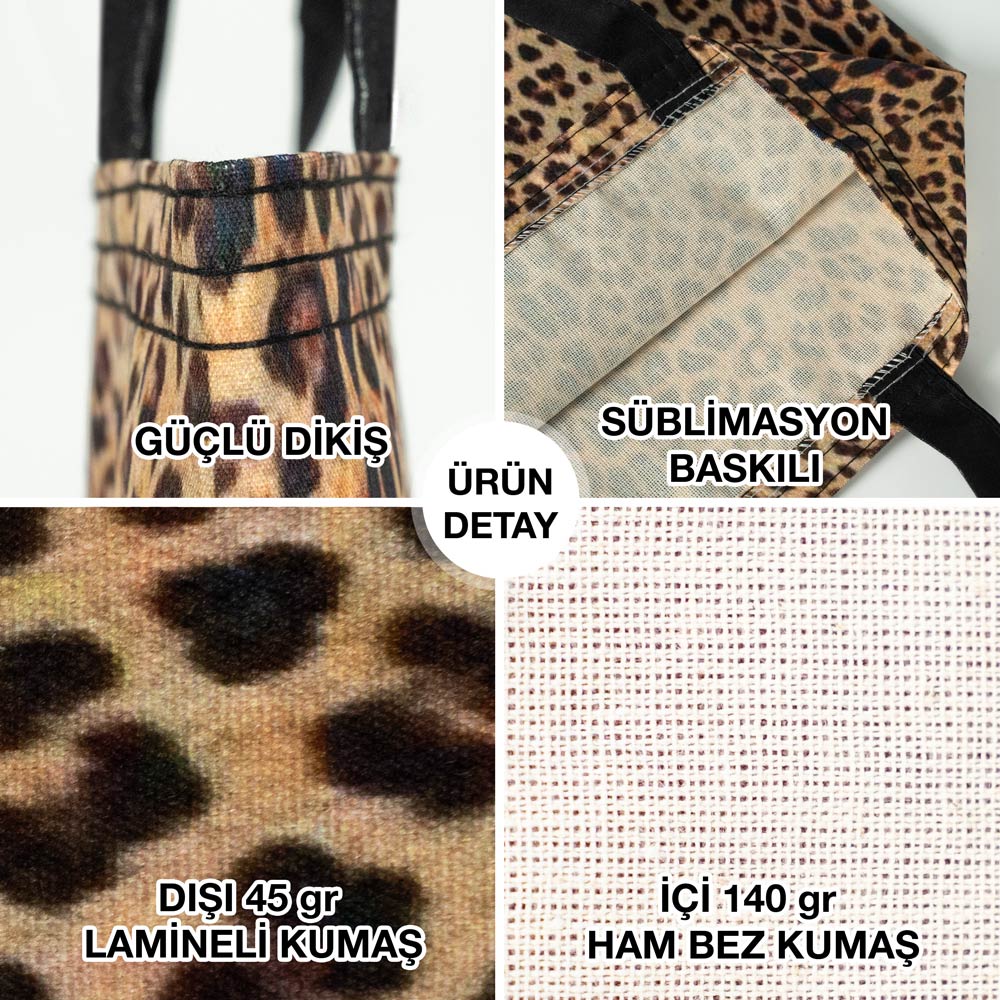Süblimasyon Leopar Desenli Tam Zemin Baskılı Lamineli Bez Çanta - 35x40cm - istecanta.com
