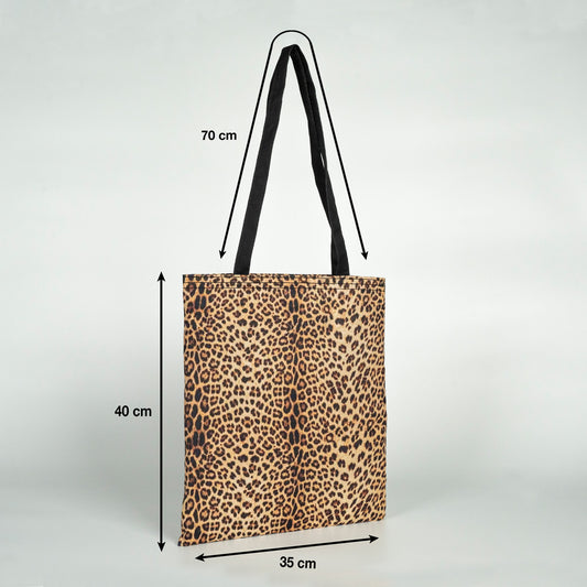 Süblimasyon Leopar Desenli Tam Zemin Baskılı Lamineli Bez Çanta - 35x40cm - istecanta.com