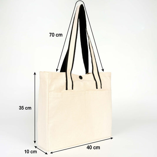 LUX Kanvas Çanta - Siyah Kulp, Ön Cepli, Çıtçıtlı 40x35x10cm - istecanta.com