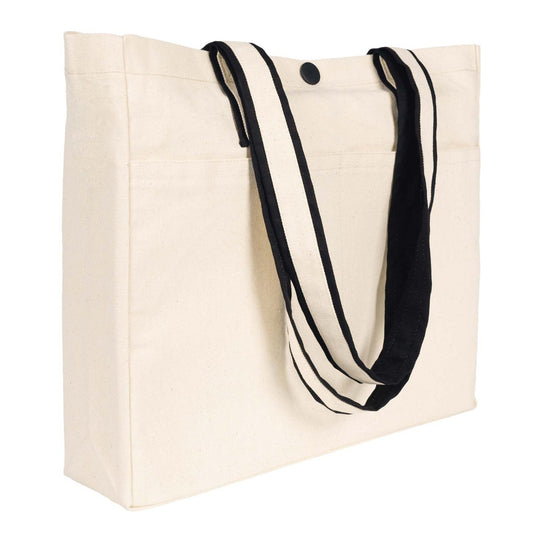 LUX Kanvas Çanta - Siyah Kulp, Ön Cepli, Çıtçıtlı 40x35x10cm - istecanta.com