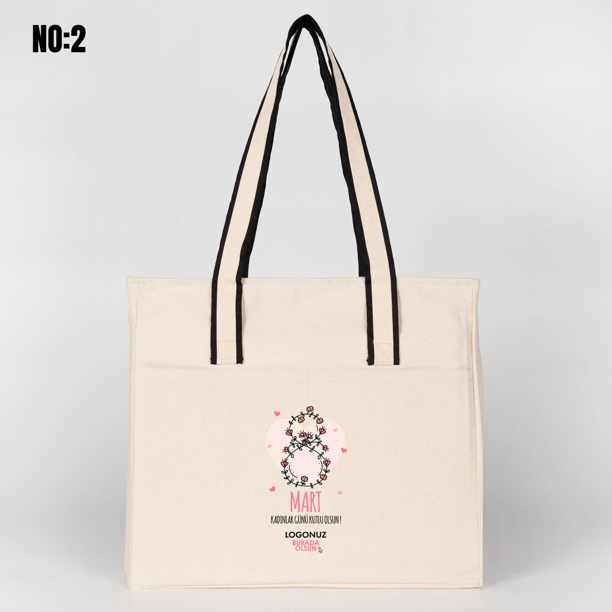 8 Mart Özel LUX Kanvas Çanta FERMUARLI- ÖN CEPLİ 40x35x10cm (Özelleştirilebilir) - istecanta.com