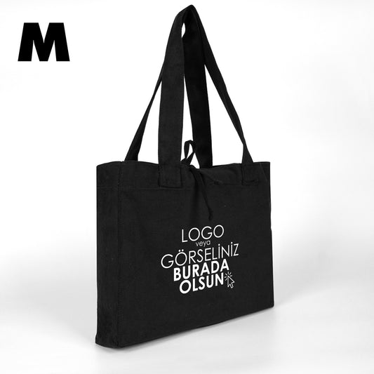 Medium City Soft Kumaş Çanta - Siyah - 35x30x10 cm (Özelleştirilebilir) - istecanta.com