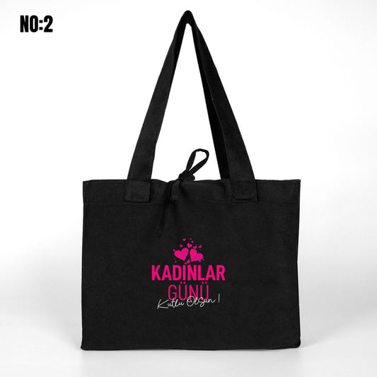 Dünya Kadınlar Günü 8 Mart'a Özel Medium City Soft Kumaş Çanta - Siyah - 35x30x10 cm (Özelleştirilebilir) - istecanta.com
