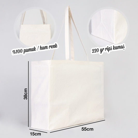 Mega Büyük Boy Bez Çanta - Tam Körüklü 55x38x15 cm - istecanta.com