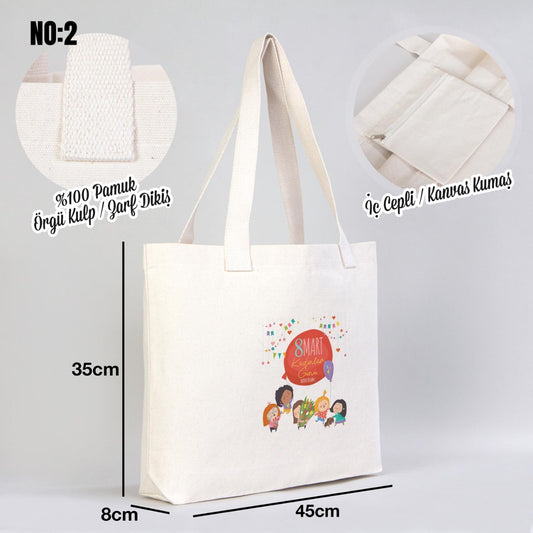 Kadınlar Günü Modern Kanvas Çanta - Dıştan Renkli Örgü Kulp 45x35x8 cm (Özelleştirilebilir) - istecanta.com