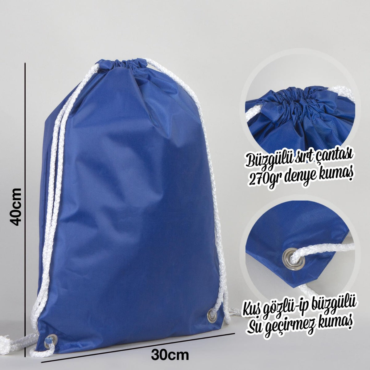 İmperteks 30x40 Kuş Gözlü Büzgülü Sırt Çantası - Saks Mavi - istecanta.com