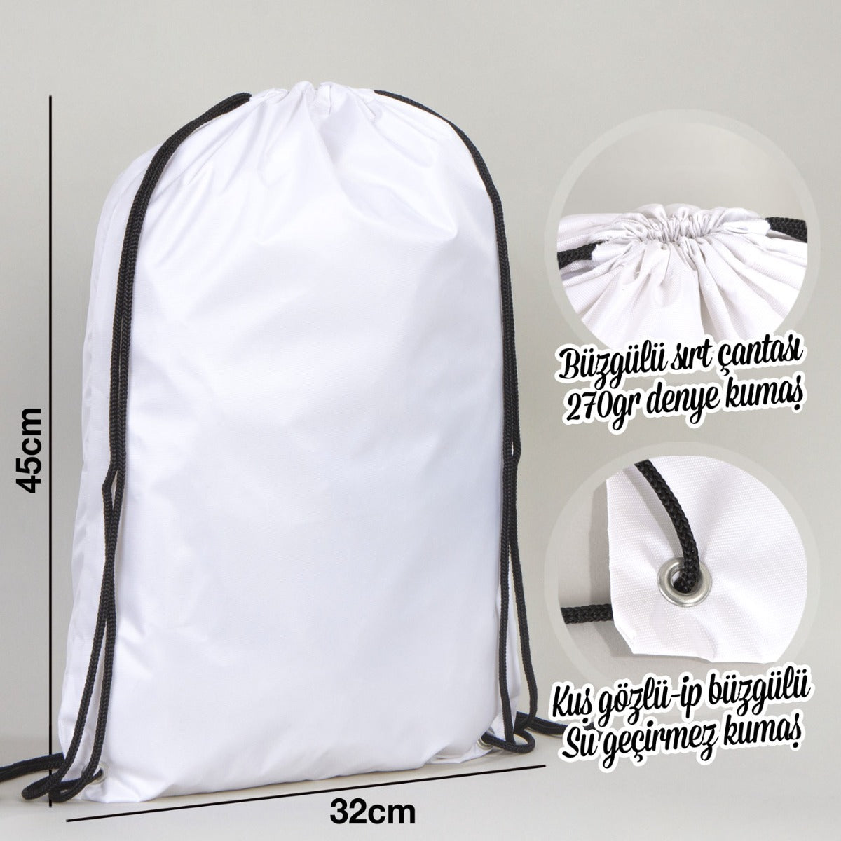 İmperteks 32x45 Kuş Gözlü Büzgülü Sırt Çantası - Beyaz - istecanta.com
