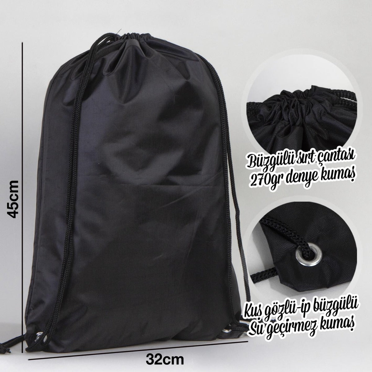 İmperteks 32x45 Kuş Gözlü Büzgülü Sırt Çantası - Siyah - istecanta.com