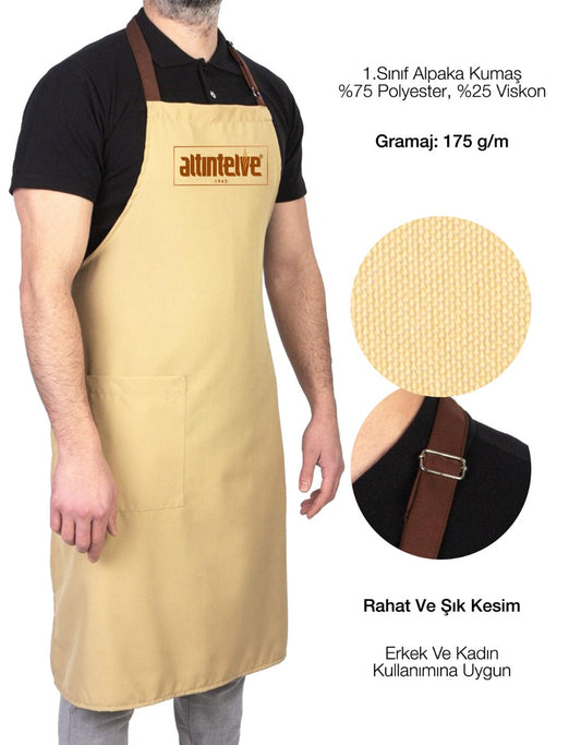 Mutfak Önlüğü Bej - Açık Kahverengi Ayarlanabilir Boyun Askısı (Özelleştirilebilir) - istecanta.com