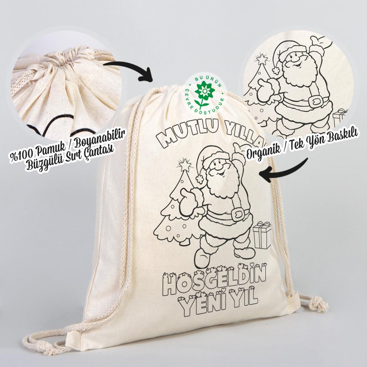 2025 Mutlu Yıllar Yılbaşı Boyanabilir Büzgülü Sırt Çantası (Özelleştirilebilir) - istecanta.com