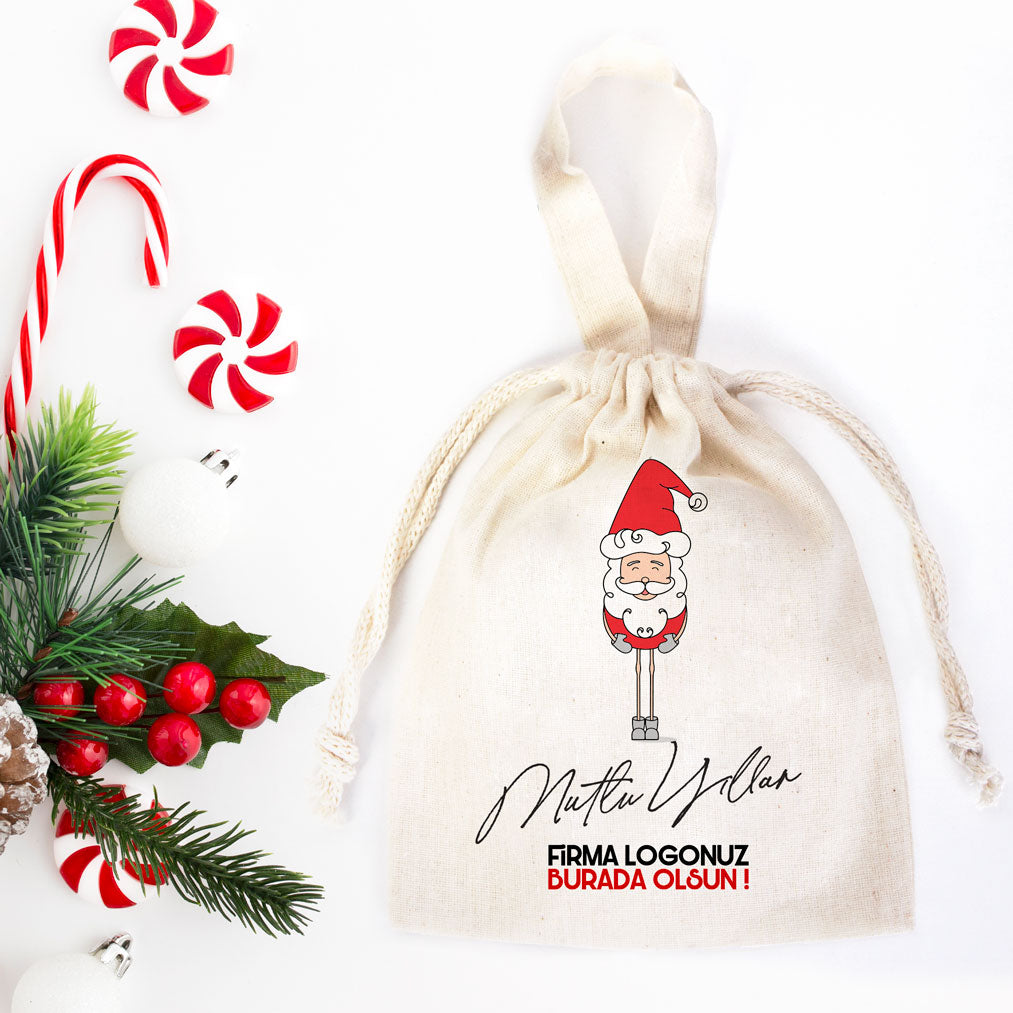 Yılbaşı Bez Kese Modelleri - Mutlu Yıllar 15,5x20 cm Tek Tutma Kısa Kulp (Özelleştirilebilir) - istecanta.com