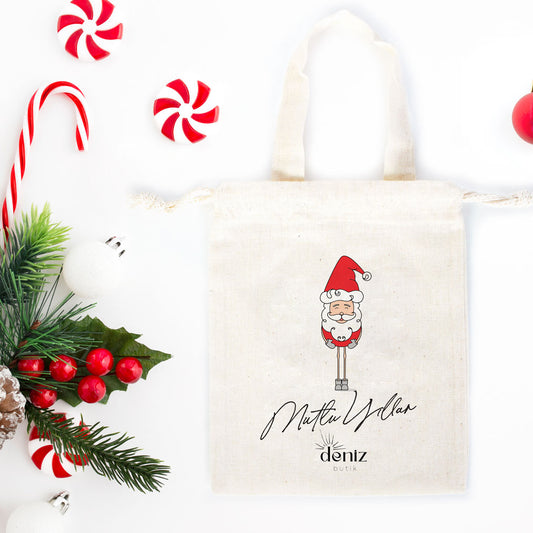 Yılbaşı Bez Kese Modelleri - Mutlu Yıllar 15,5x20 cm Tek Tutma Kısa Kulp (Özelleştirilebilir) - istecanta.com