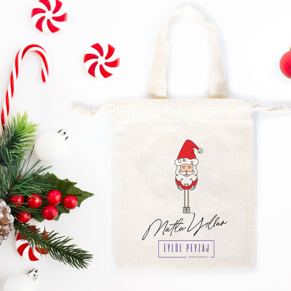 Yılbaşı Bez Kese Modelleri - Mutlu Yıllar 15,5x20 cm Tek Tutma Kısa Kulp (Özelleştirilebilir) - istecanta.com